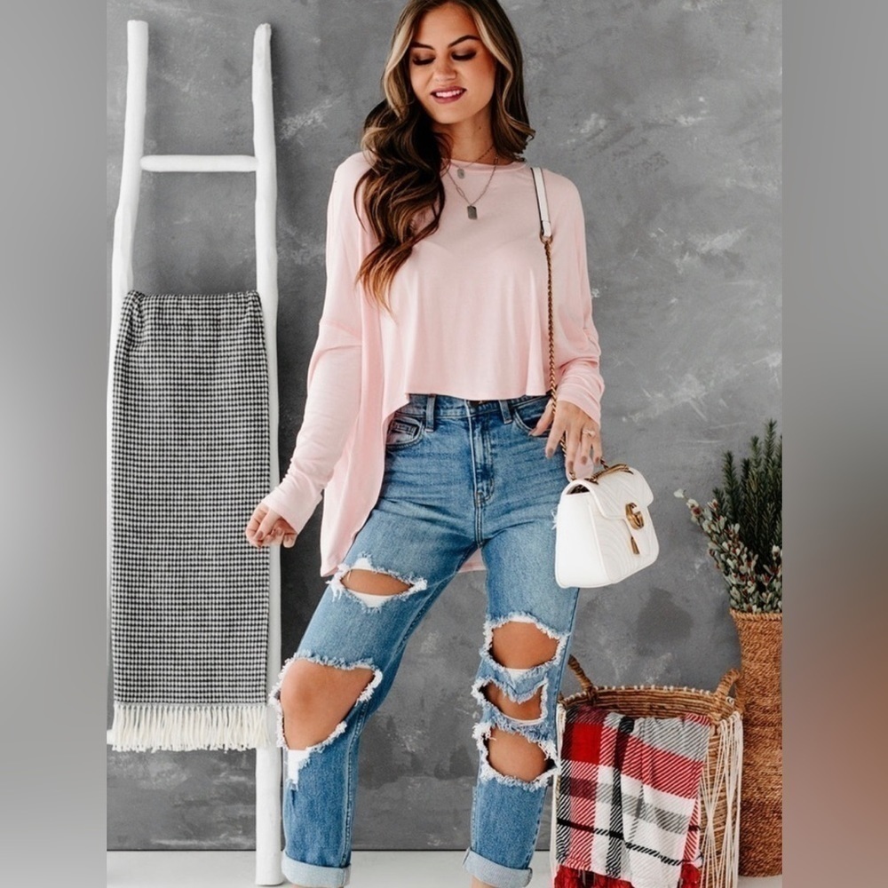 CELLO, Complicated Feelings,High-Rise Distressed Mom Jeans in Medium Denim 11 - Picture 1 of 9